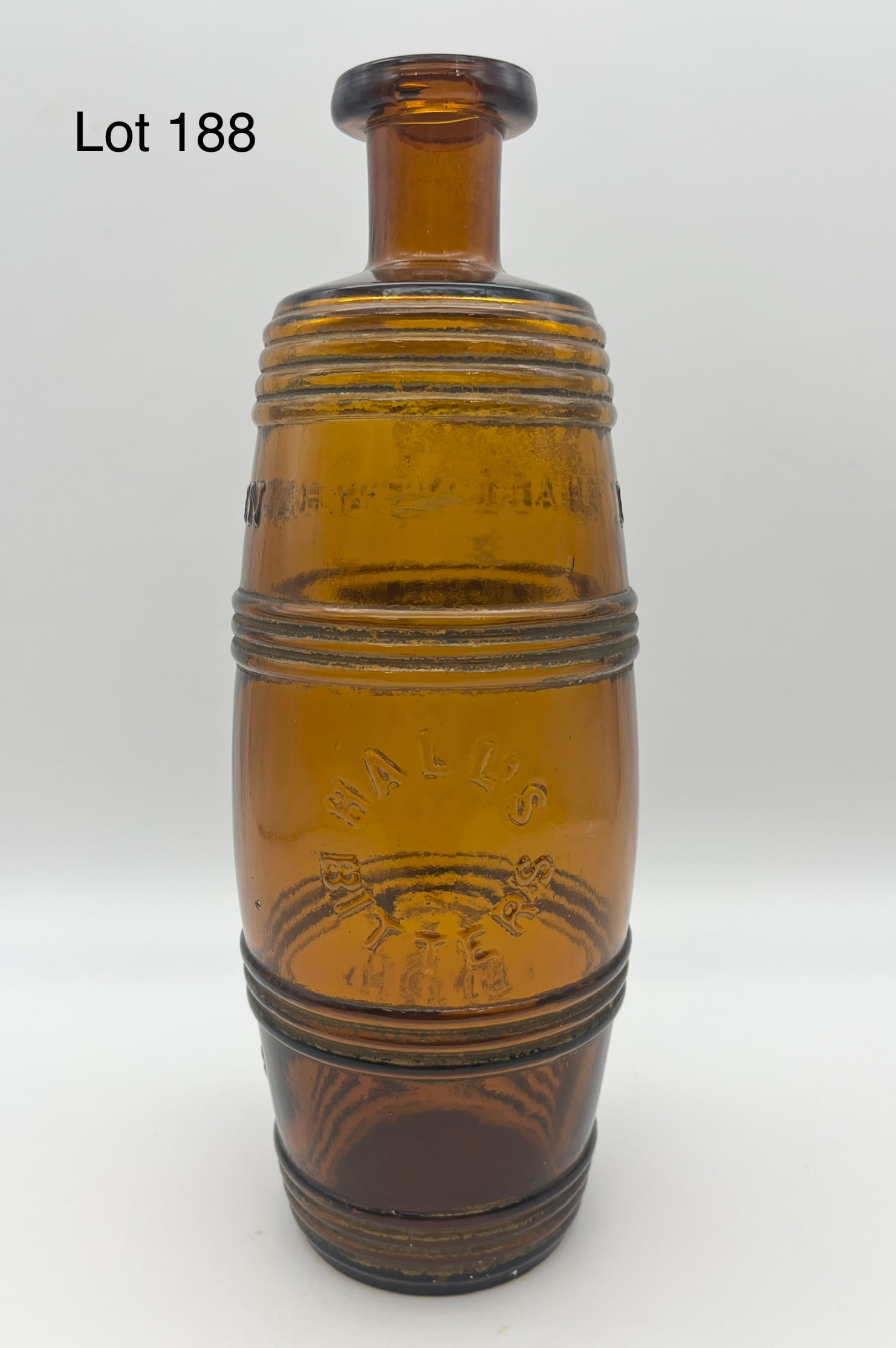 Antique E. E. Hall's Bitters Amber Glass Barrel Bottle (1 of 11)