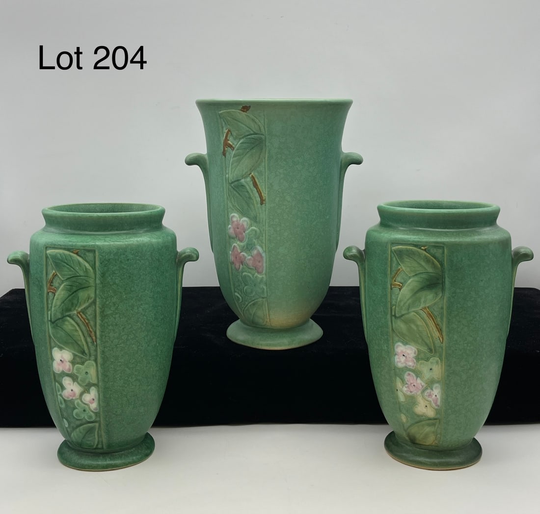 Trio of Weller Pottery Velva Pattern Vases (1 of 12)