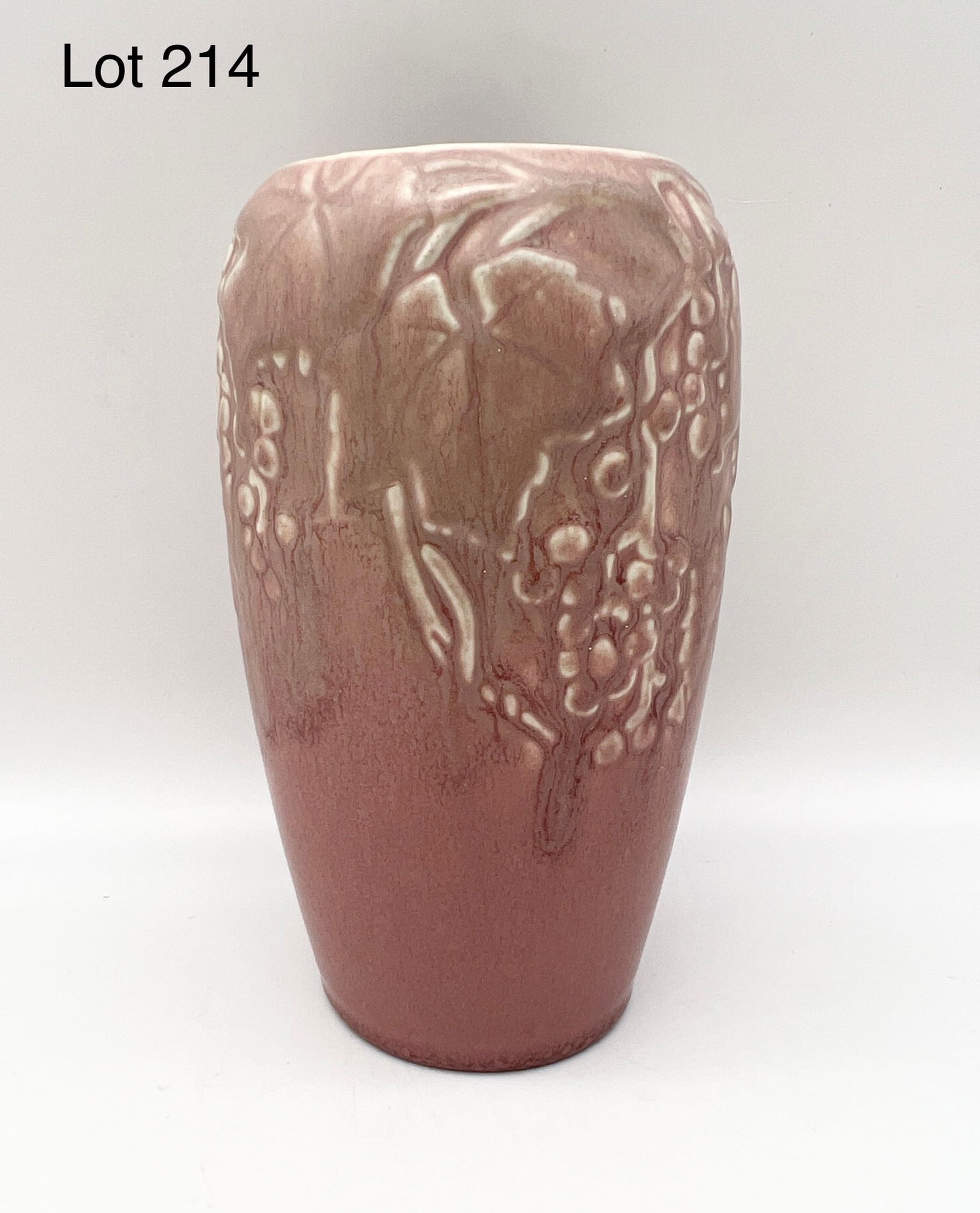 1923 Rookwood Pink Glaze Grape and Leaf Vase (1 of 5)