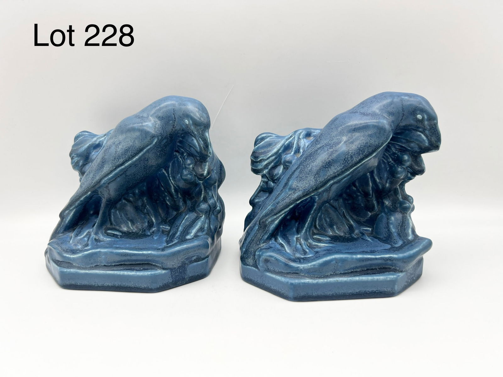 1928 Rookwood Figural Raven Bookends With Blue Glaze (1 of 7)