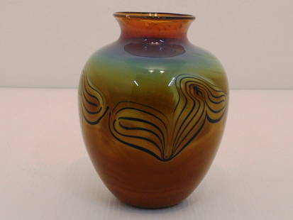 Vintage Hand Blown Salamandra Art Glass Vase: 5" tall X 3 3/4" wide, hand blown art glass vase, marked Salamandra Glass 4/79, excellent condition.