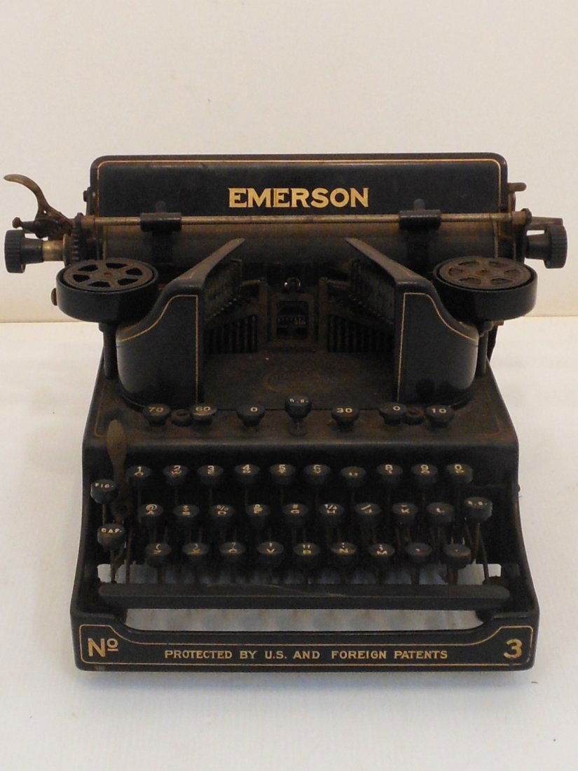 Emerson Typewriter No. 3: The Emerson Typewriter Company, Woodstock ILL, model No. 3, circa 1907-1910, black composite keys, unique design, carriage return system not functional, some key are sticky, everything else seems to b