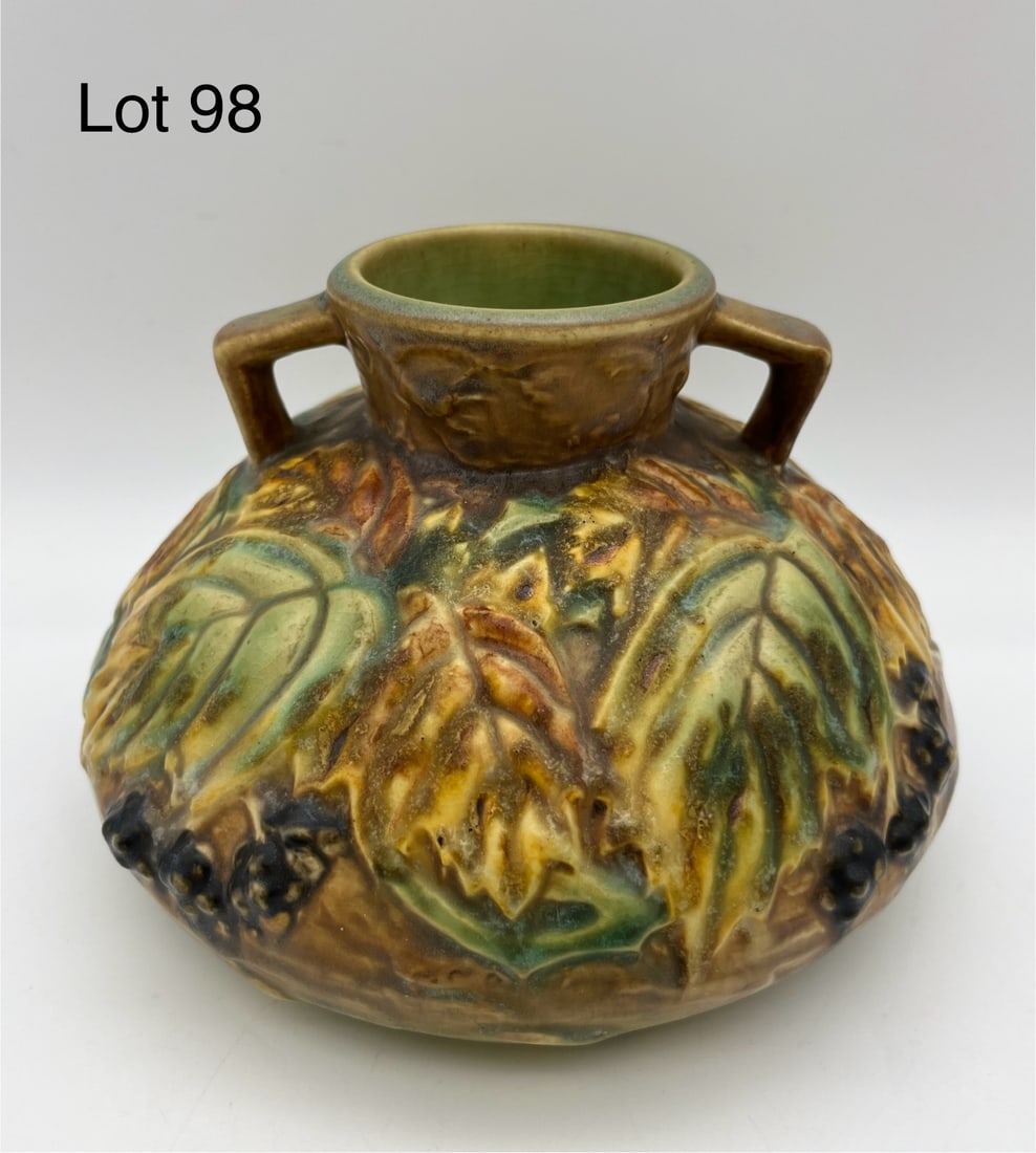 1932 Roseville Blackberry Pattern Inkpot Vase, #568-4 (1 of 7)