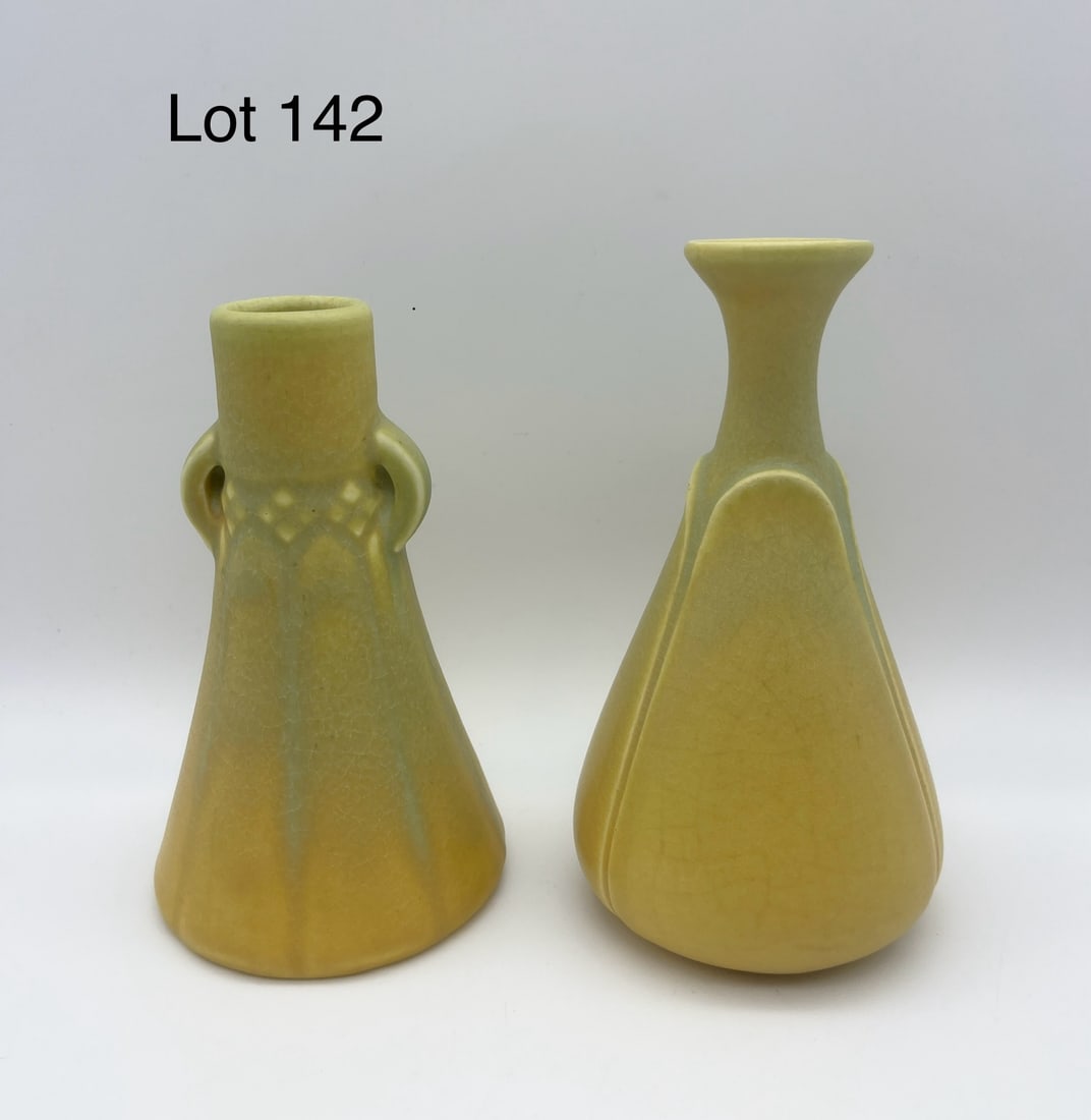 Antique Rookwood Pottery Bud Vases in Unique Yellow/Green Glaze, #1698 and #826D (1 of 12)