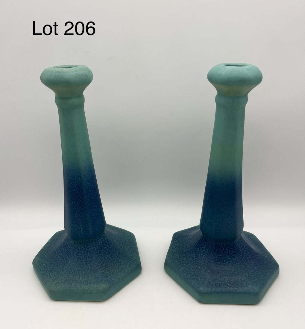 1920s Van Briggle Ming Blue Candlesticks (1 of 7)