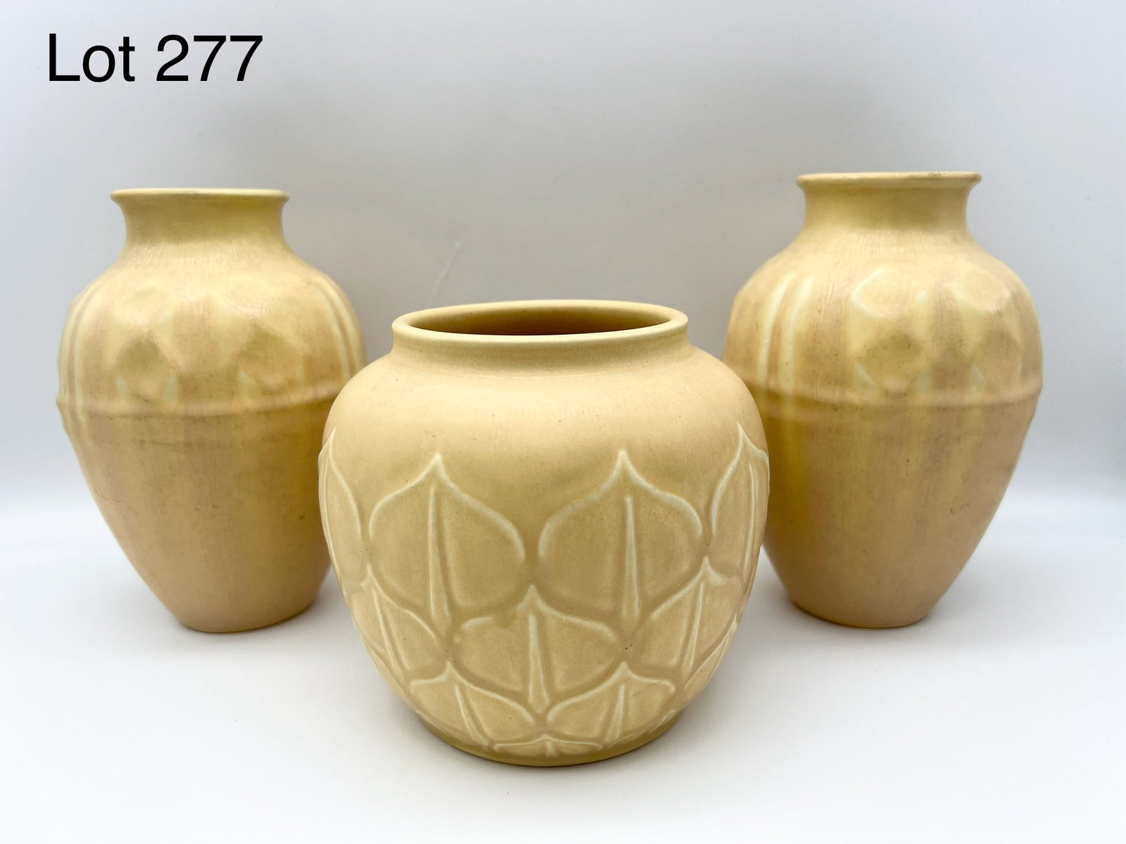 Trio of Matte Cream Glaze Rookwood Vases (1 of 11)
