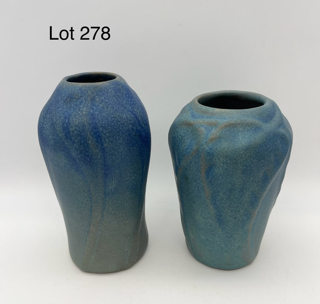Pair of 1920 Van Briggle Vases in Ming Blue Glaze (1 of 11)