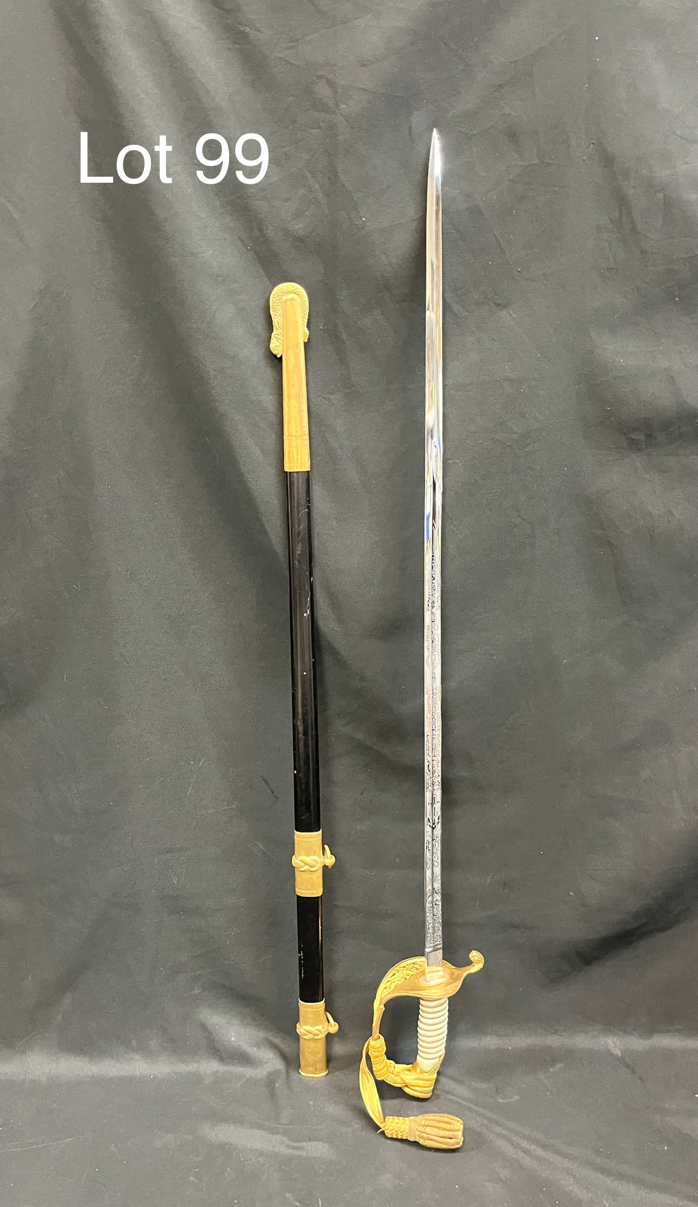 Vintage Engraved Naval Dress Officer's Sword (1 of 13)