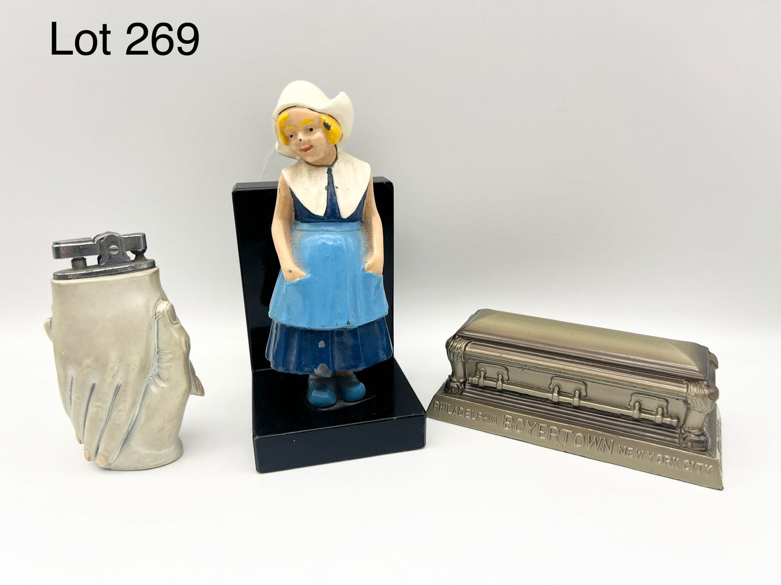 Trio of Mid Century Cast Metal Items Including Dutch Girl Doorstop (1 of 14)