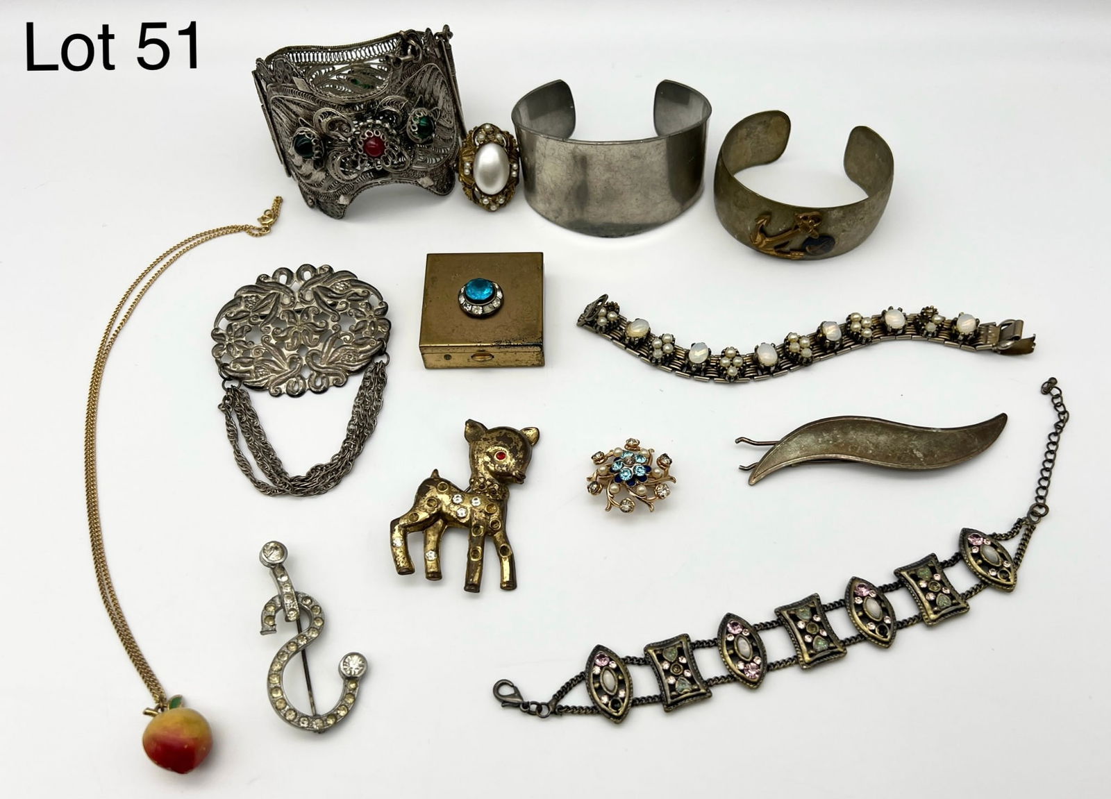 Collection of Vintage Costume Jewelry Including Bracelets, Brooches and More (1 of 9)
