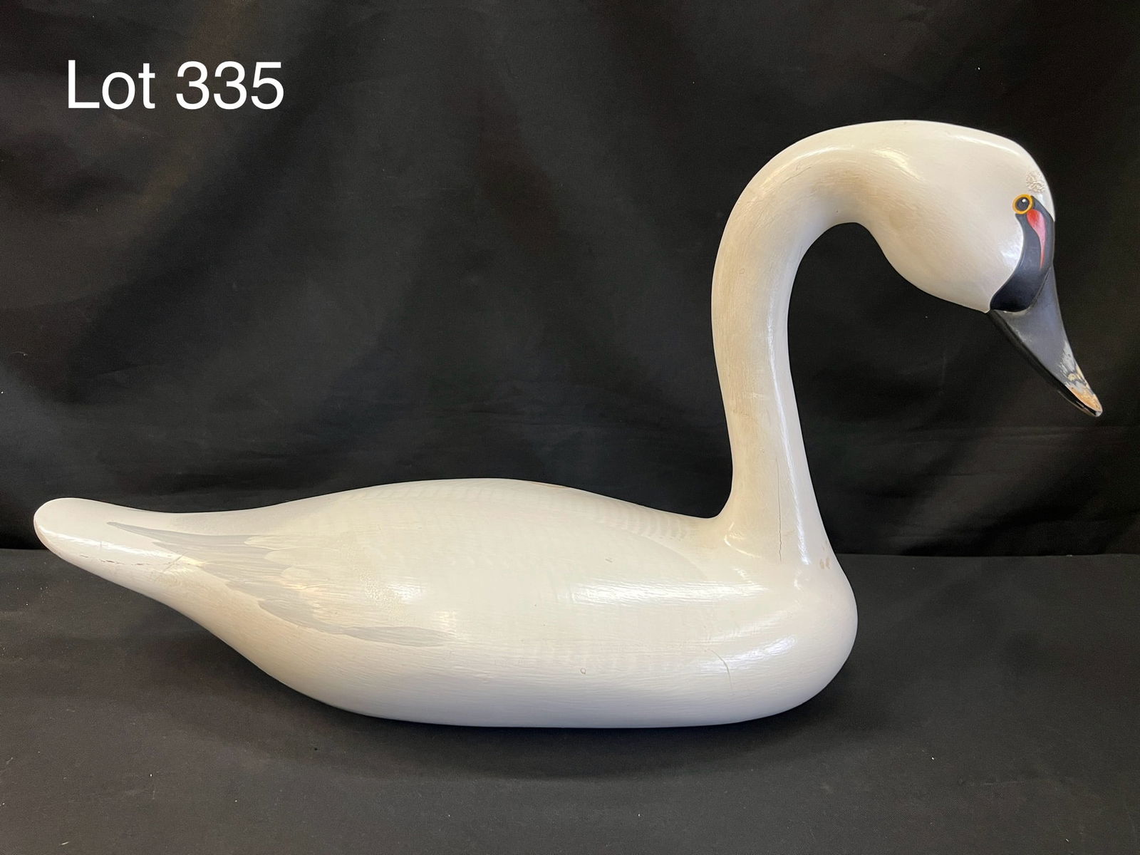 A Carved Wood Swan Decoy Made By Joey Jobes. Dated 1995 And Signed On