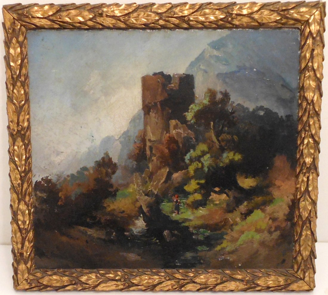 Jacques Lehmann Oil on Canvas: 10" X 11" in a 12" X 13" gilt frame, beautiful landscape scene, Jacques Lehmann known as NAM (1881-1974), circa 1930's, unsigned, on reverse is the original paper label naming J. Lehmann as Autore(Aut