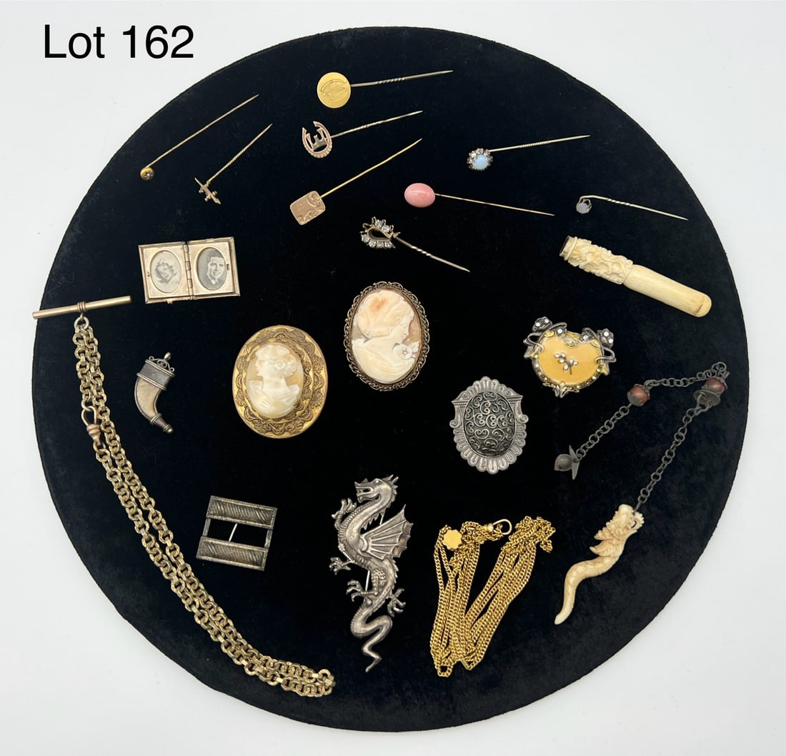 Group of Vintage Costume Jewelry Including Cameo Brooches (1 of 15)