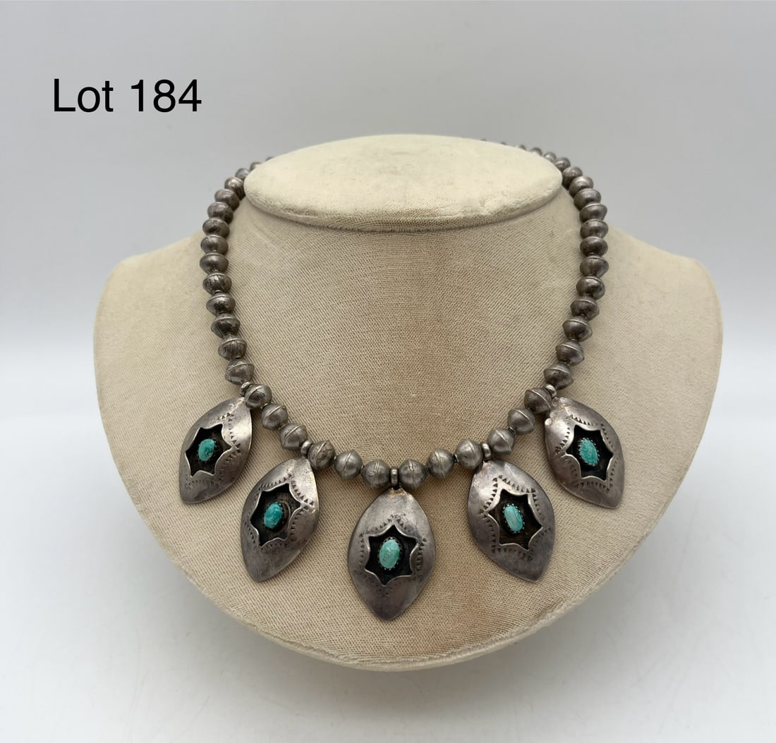 Navajo Silver Shadow Box Turquoise Necklace (1 of 5)