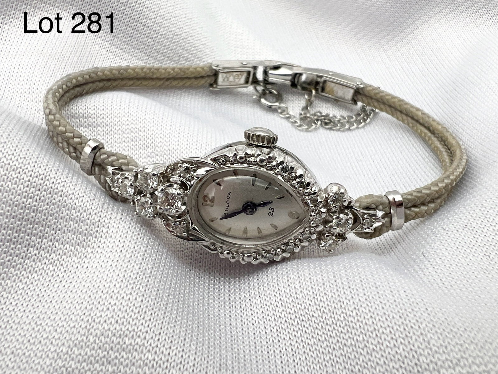 Bulova 14K White Gold Diamond Watch: Bulova 14K white gold diamond watch.