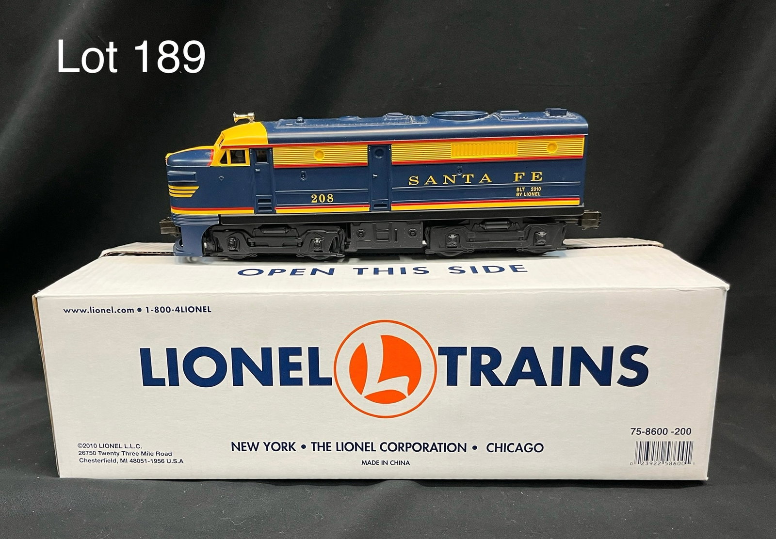 Lionel No. 208 Santa Fe Diesel Locomotive AA Set: A Lionel No. 208 Santa Fe Alco 251 diesel locomotive AA set, 208P and 208T. Only model 208P has been opened. All original packaging, manual, and box.