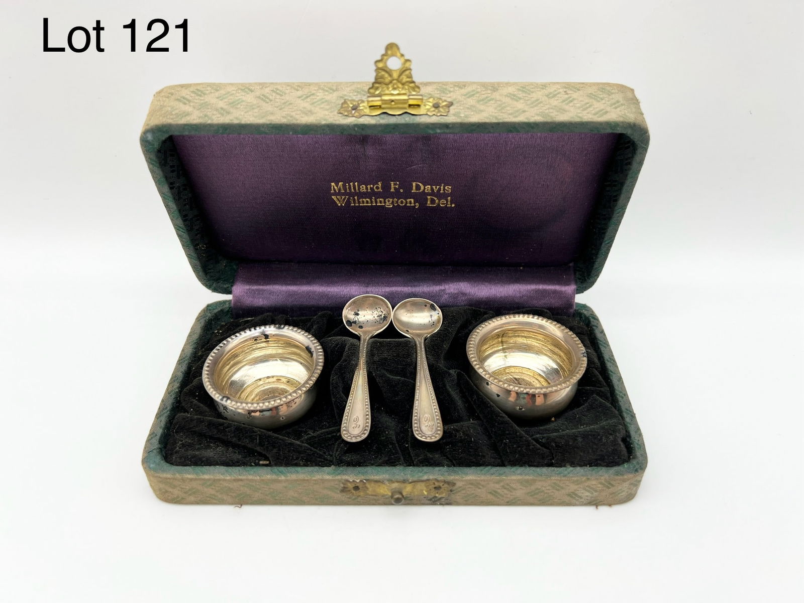 Sterling Silver Salt Cellar and Spoon Set In Case (1 of 11)