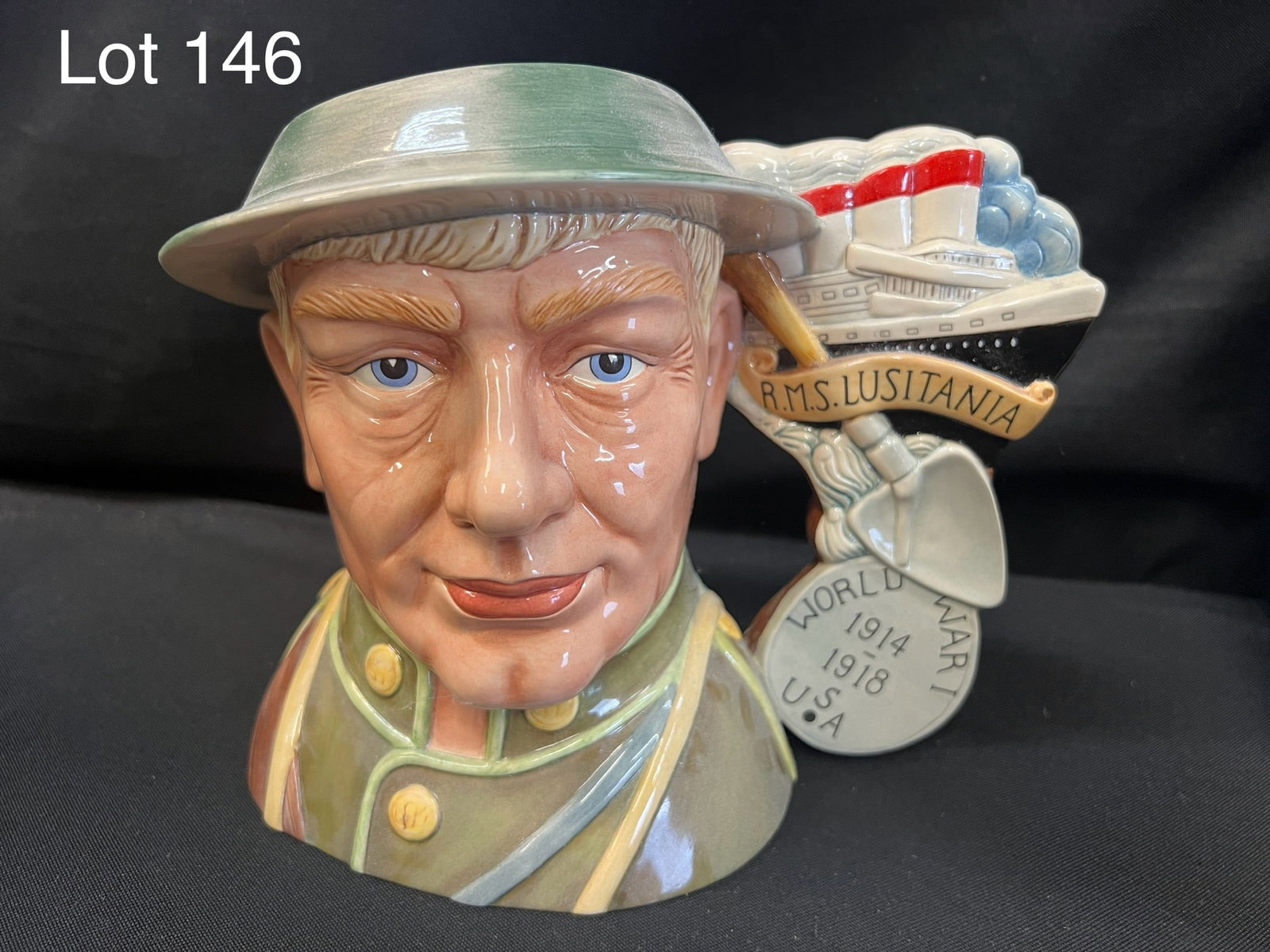 Limited Edition Royal Doulton US Wars World War I Character Jug: 2007 Limited Edition (321/350) Royal Doulton US Wars World War I character jug (D 7267). Exclusive to the US. Comes in original satin lined box. Jug is 7" tall, box is 11 1/2" x 8 3/4" x 8".
