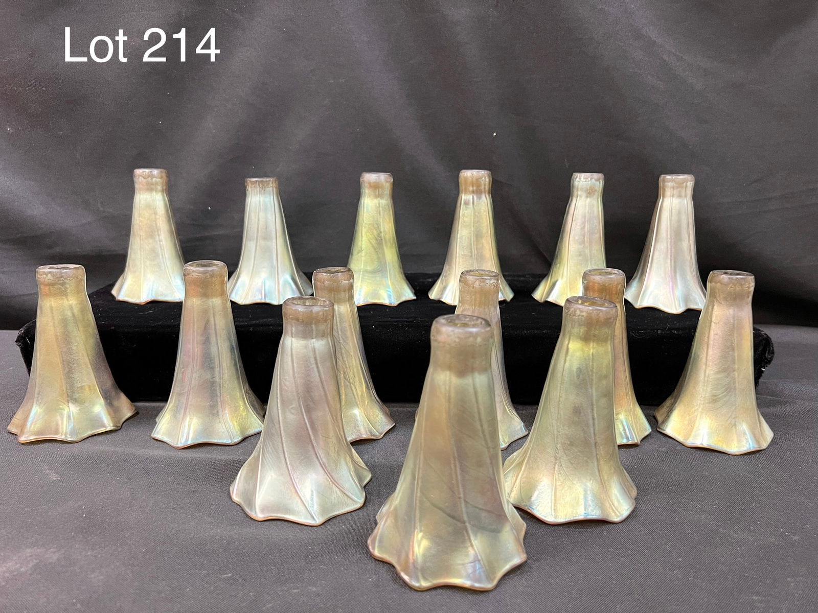Marked Tiffany Studios Art Nouveau Calla Lily Favrile Glass Ruffled Rim Lampshades (1 of 9)