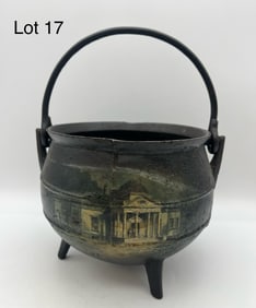 Cast Iron Cauldron With Painted Images of Thomas Jefferson, Martha Skelton, and Monticello