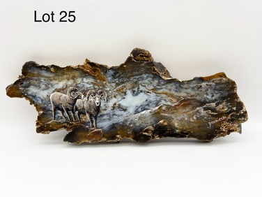 Signed A. Znaniecki Wildlife Painting on Petrified Wood
