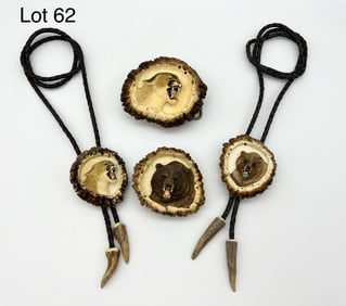 Handcrafted and Signed Elk Antler Belt Buckles and Bolo Ties