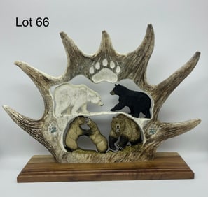 Carved Moose Antler Bear Display