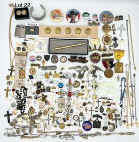 Mixed Lot of Costume, Men's Accessories, Pins, Religious Pieces and More