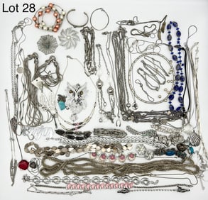 Selection of Silver Tone Costume Jewelry
