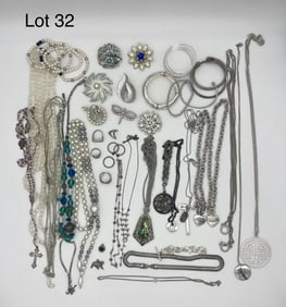 Costume Jewelry Lot Featuring Rhinestones and Silver Tones