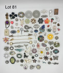 Variety of Costume Jewelry Brooches and Pendants
