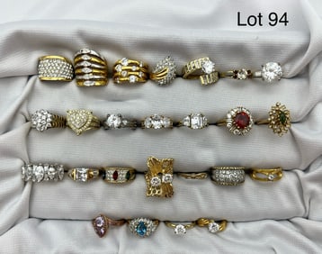 Gold Tone Costume Jewelry Rings Feat. Crystal Rhinestones