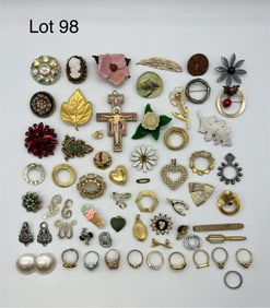 Vintage Costume Jewelry Brooches, Pendants, and Rings