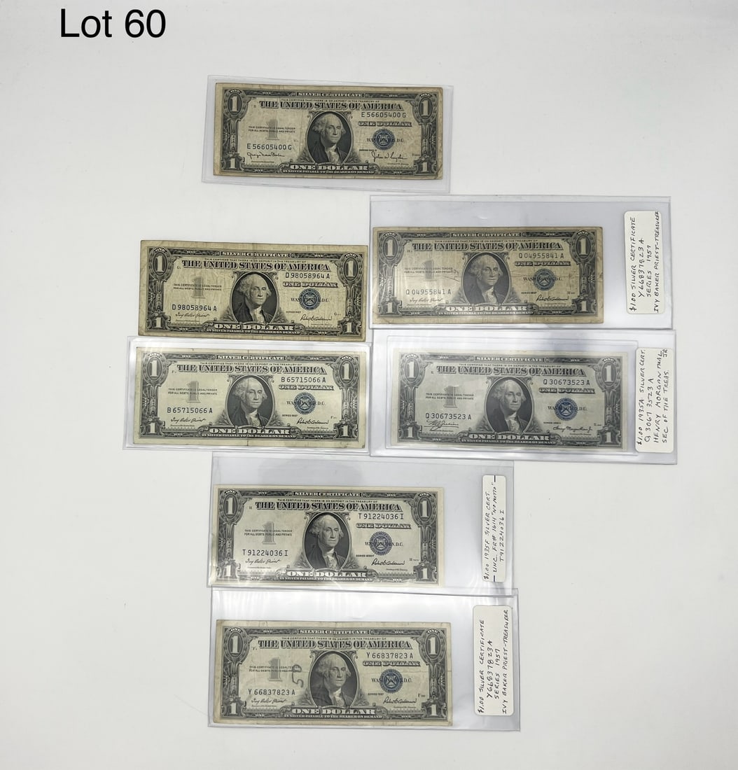 Collection of $1 Silver Certificates: Collection of $1 Silver Certificates. Includes: 1935D. 1935A, 1935F, and four 1957 series.
