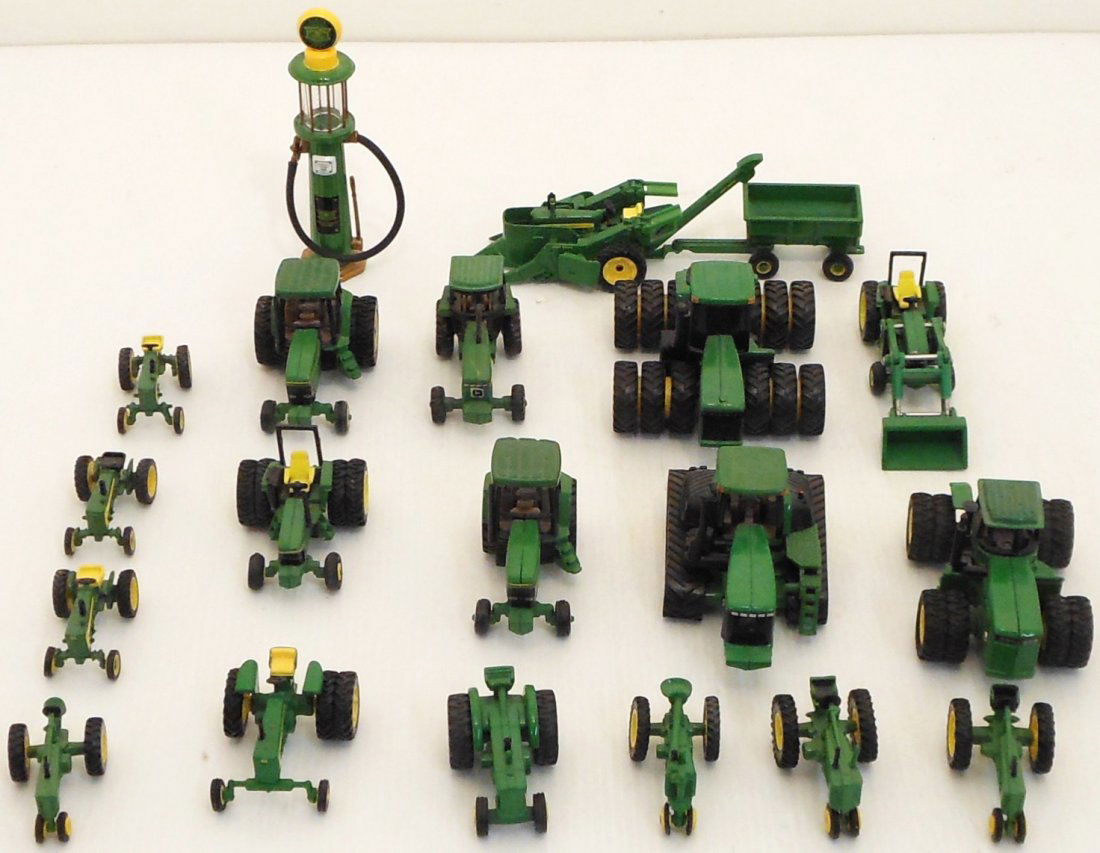Lot of Miniature Die Cast John Deere Toy Ertl #2: Lot of 19. Part of a large John Deere Collection, vintage die cast farm tractors and gas pump, all have been sitting on the shelf for years, great condition. Sorry no boxes.