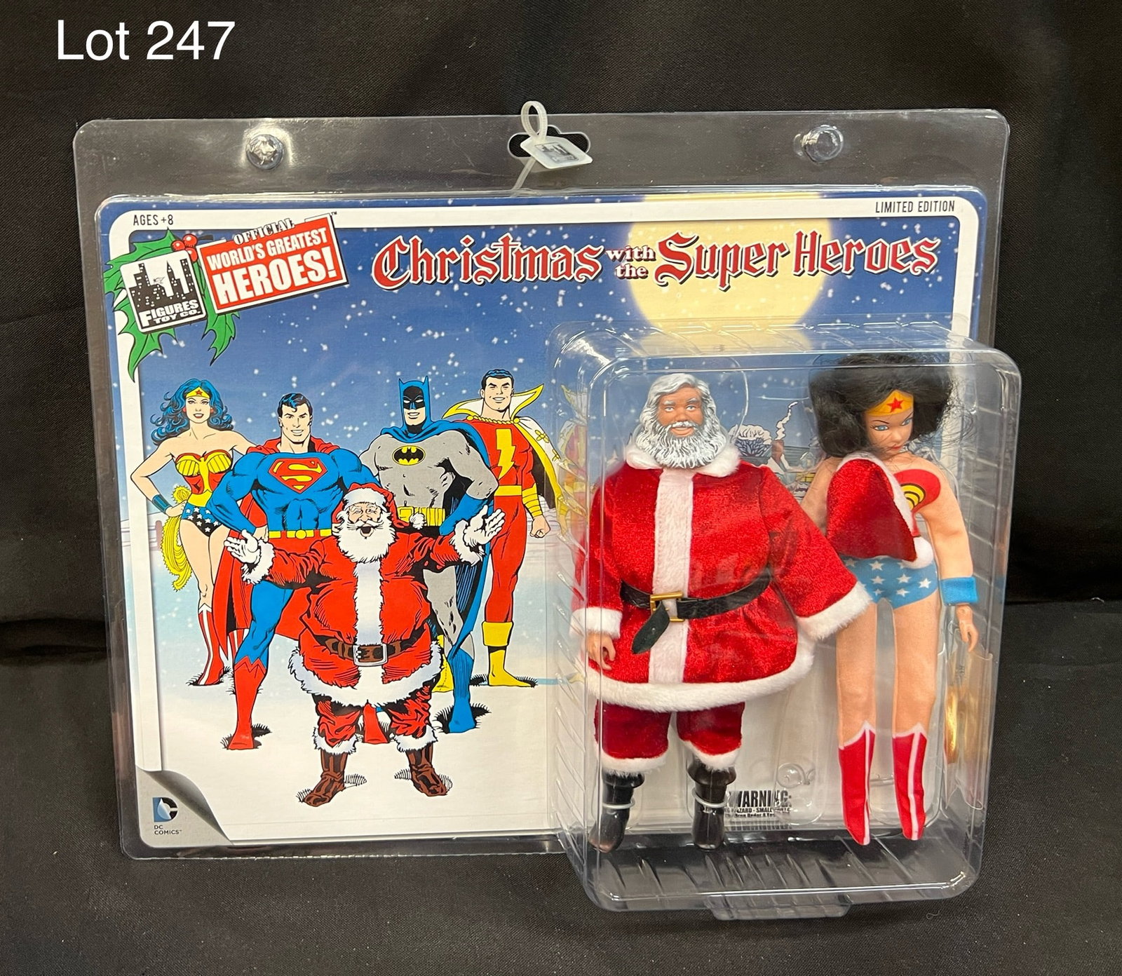 Rare NIP Limited Edition Christmas With the Super Heroes Action Figure Set Featuring Wonder Woman: Limited Edition 2015 Official World's Greatest Heroes! Christmas With the Super Heroes action figure set. This set includes 8" Santa Claus and Wonder Woman figures. Very rare and hard to find.