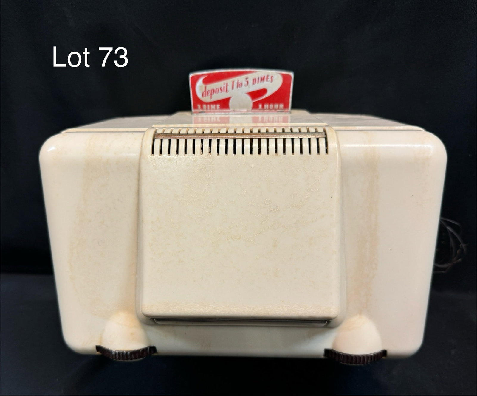 Mid Century Dahlberg Coin Operated Tube Radio: A midcentury Dahlberg coin operated radio for a hotel/motel with under-pillow speaker. Takes dimes.