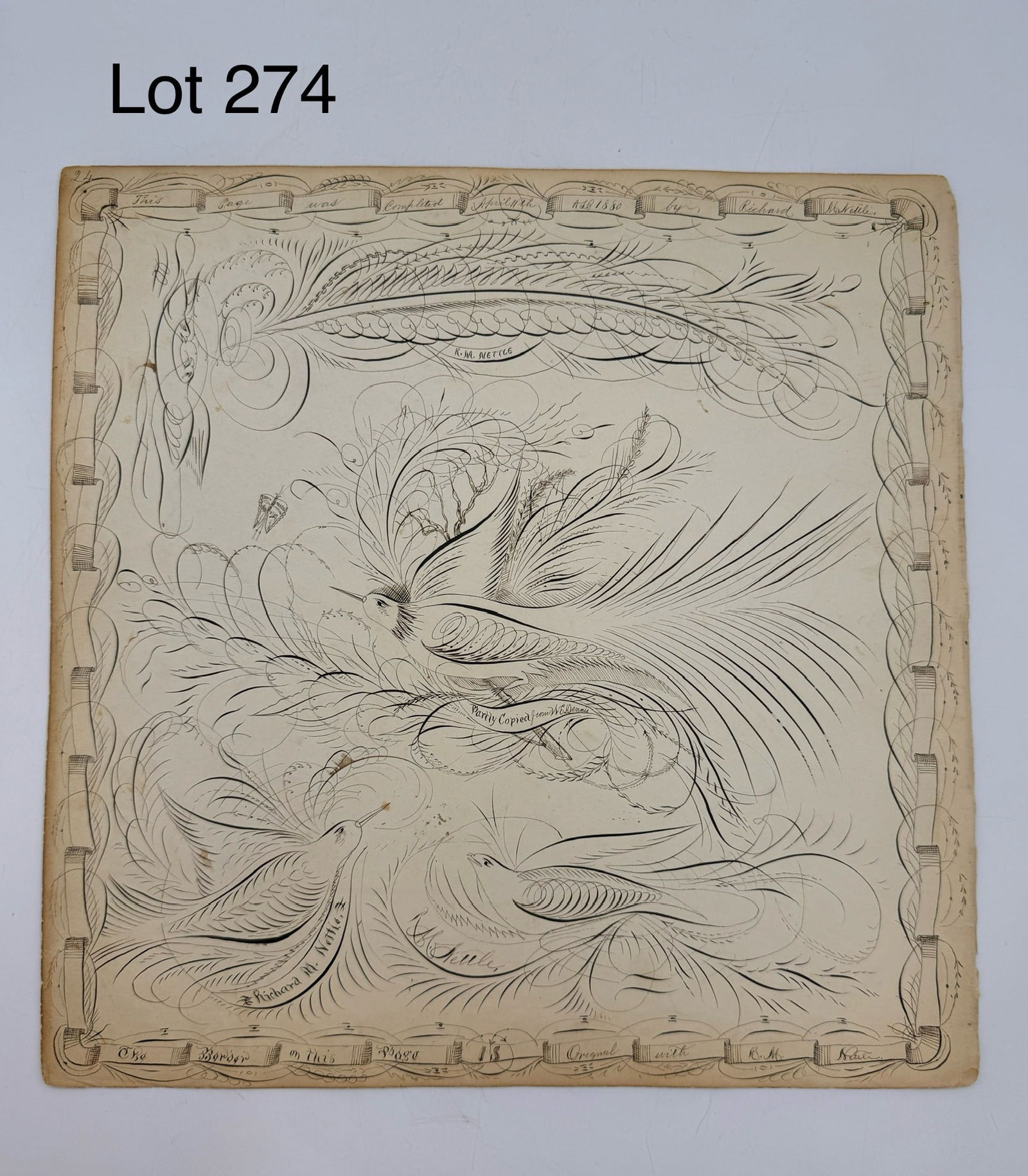 Extraordinary Pen and Ink Ornamental Calligraphy Illustration C1880 (1 of 8)