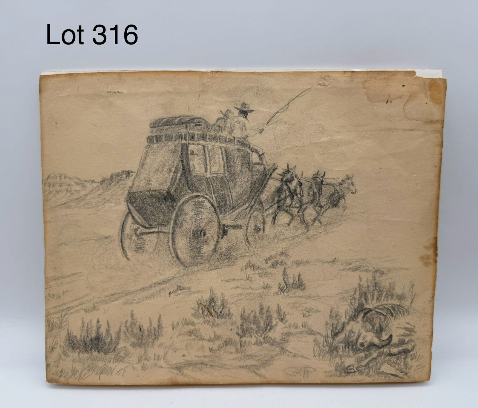 Horse & Carriage Pencil Sketch by Charles Russell (1864-1926) (1 of 6)