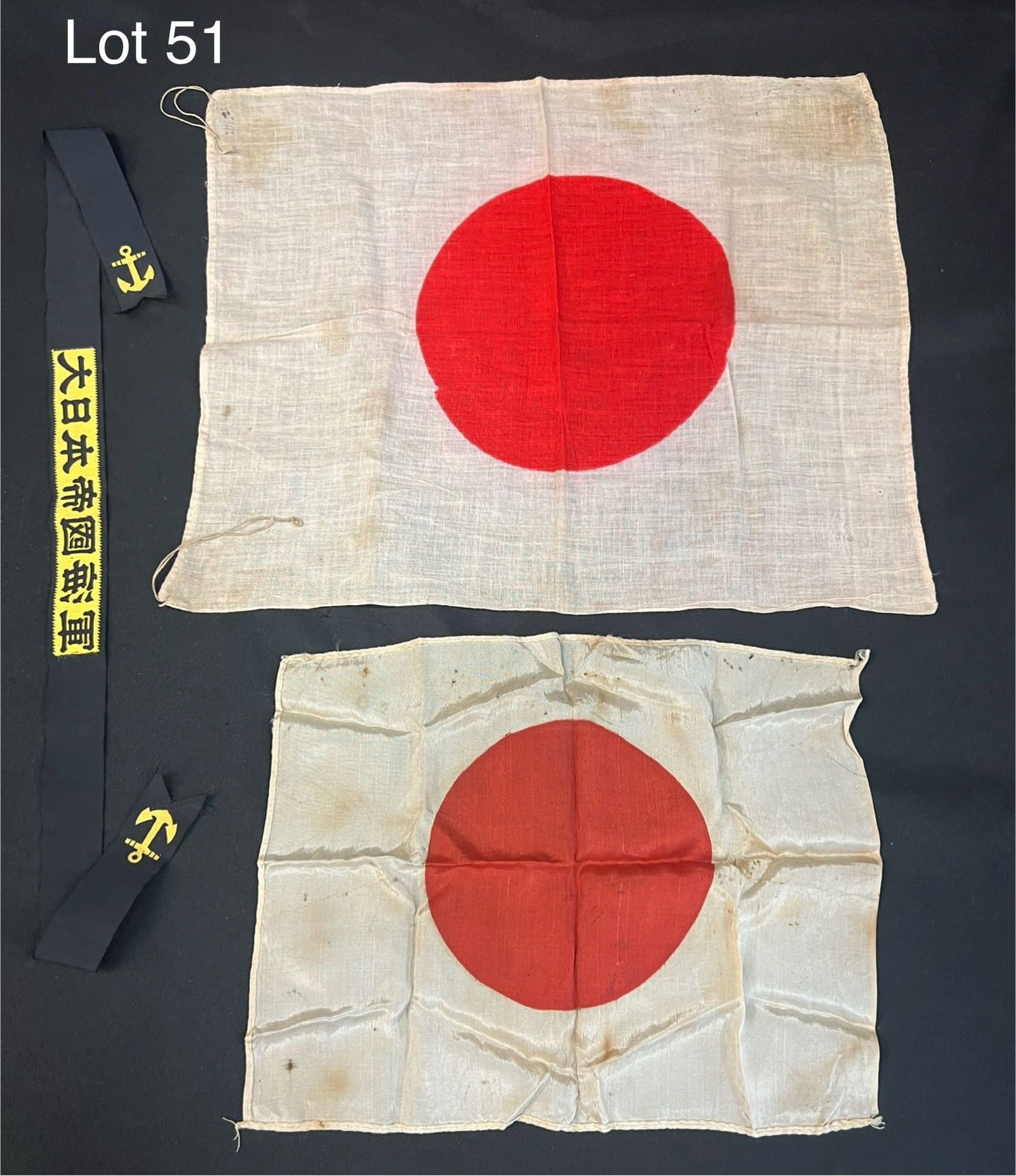 WWII Japanese Bayonet Flag, Navy Cap Tally And Japanese National Flag (1 of 6)