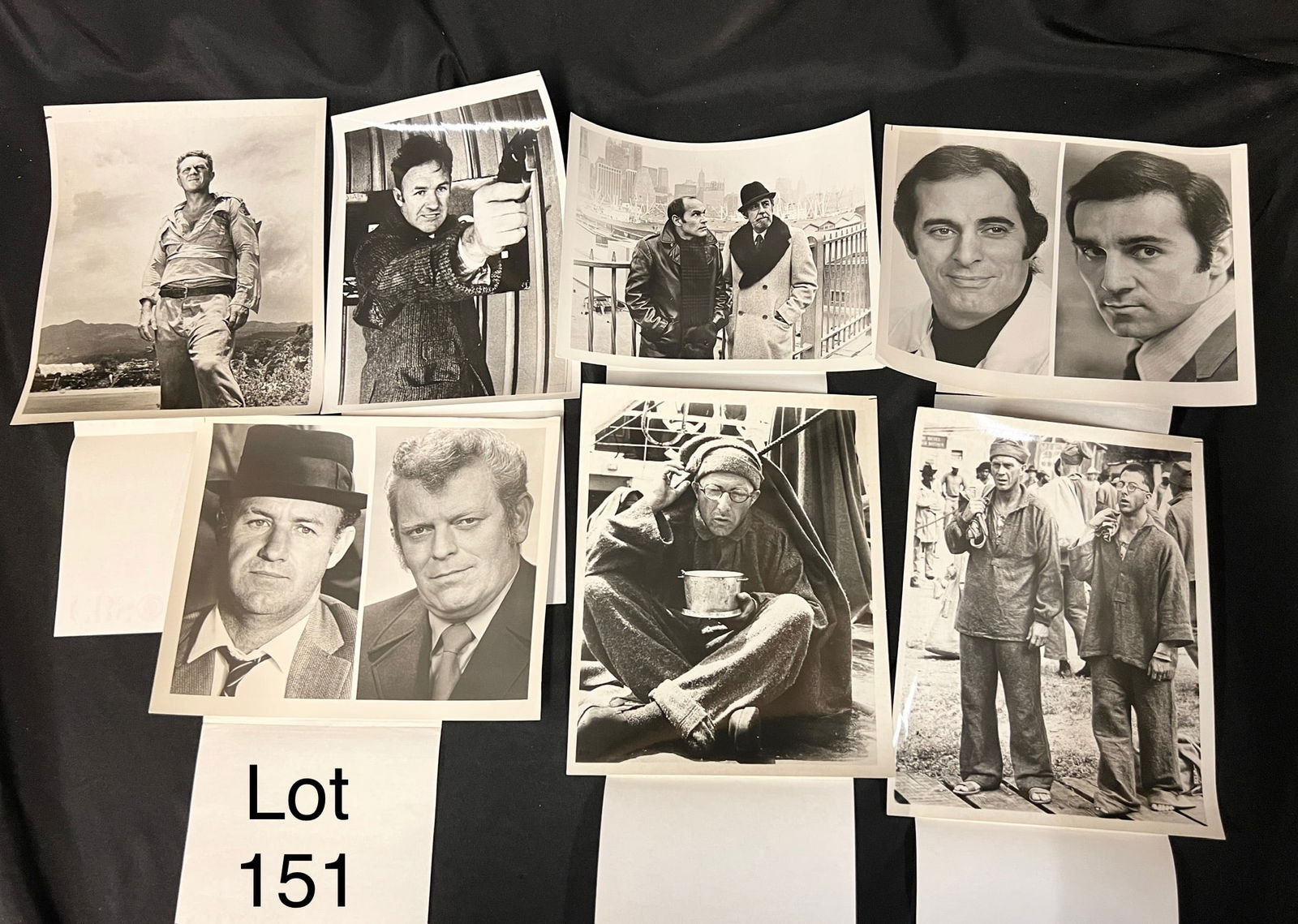 1977 CBS Promo Movie Photos: First is the movie "Papillon" with Dustin Hoffman and Steve McQueen which was on CBS TV on Oct 6, 1977. A collection of 3 photos, 8" x 10". The second is the movie "The French Connection" with Gene Ha