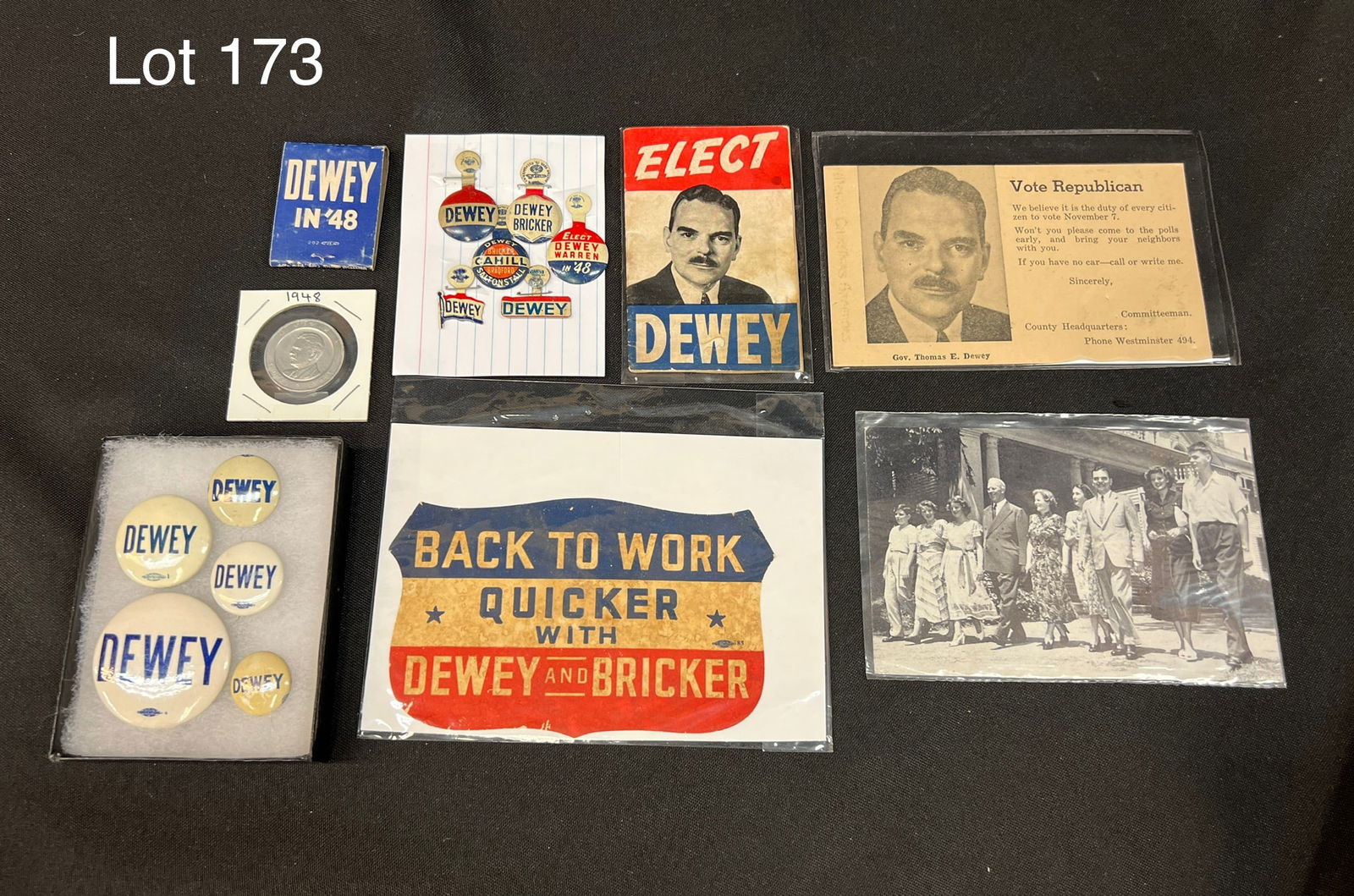 Lot of 17 pcs of Thomas E Dewey's 1948 Presidential Campaign (1 of 11)