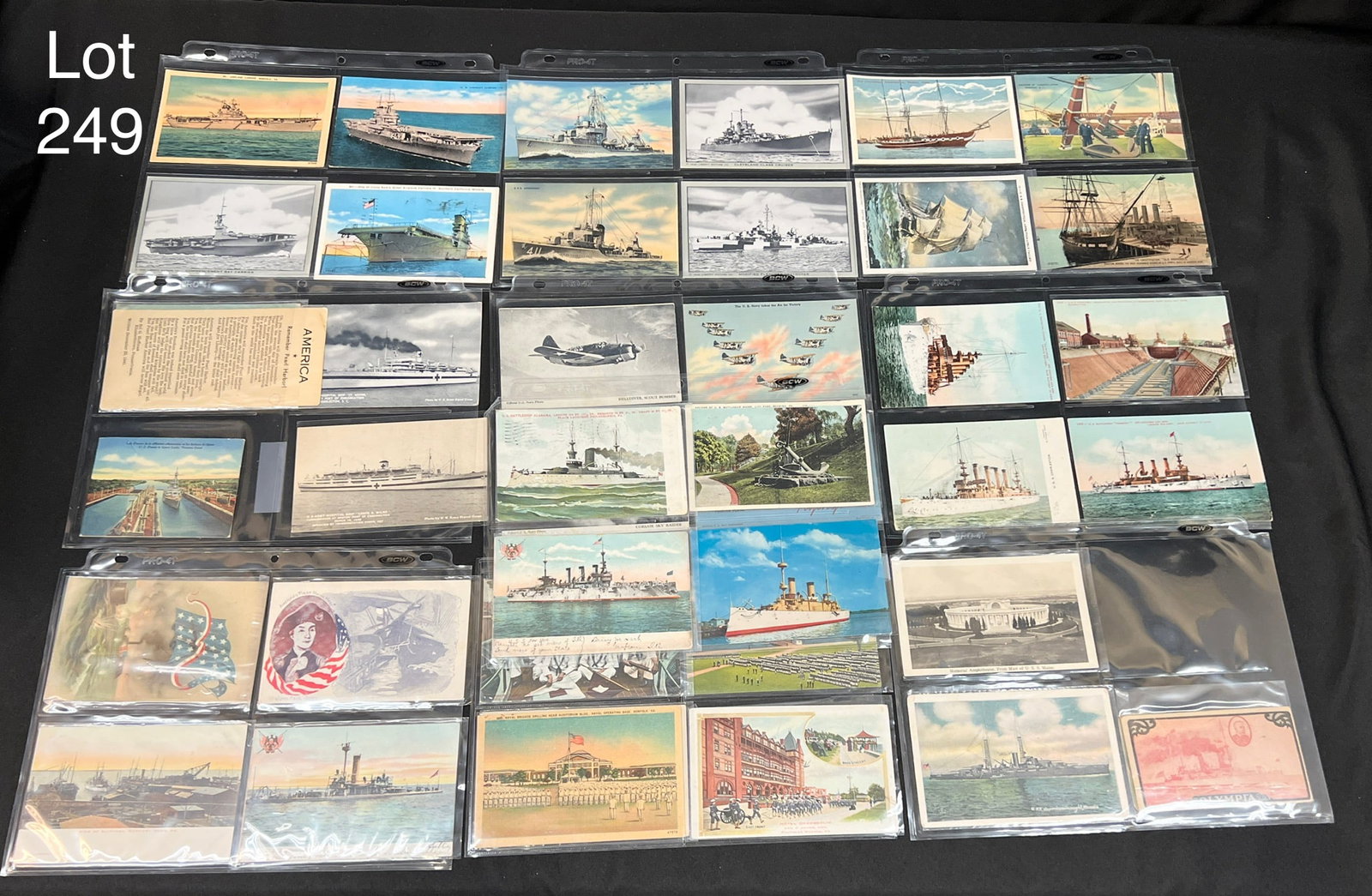 Ten Pages of U S Navy Postcards: Sailors, ships, airplanes, navy bases and more.