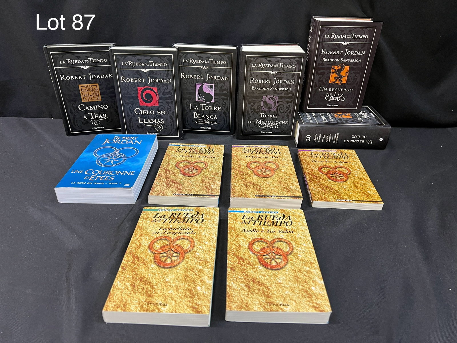 Lot of Spanish Edition Robert Jordan Books: A lot of twelve Spanish edition books from Robert Jordan's 'The Wheel of Time' series. Includes books from The Fires of Heaven, A Crown of Swords, A Memory of Light, and more.