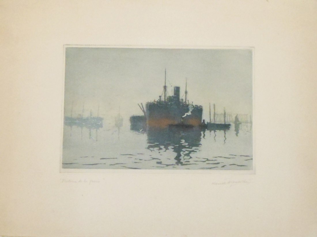 Etching "Victime de la Guerre": 6" x 9" etching on 11" X 15" sheet, French artist Claude ….(?), color etching in great condition.