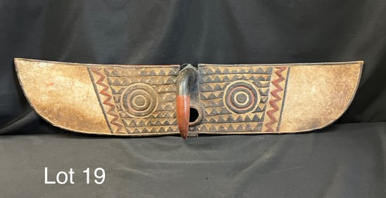 African Polychrome Carved Bwa Butterfly Plank Wood Mask