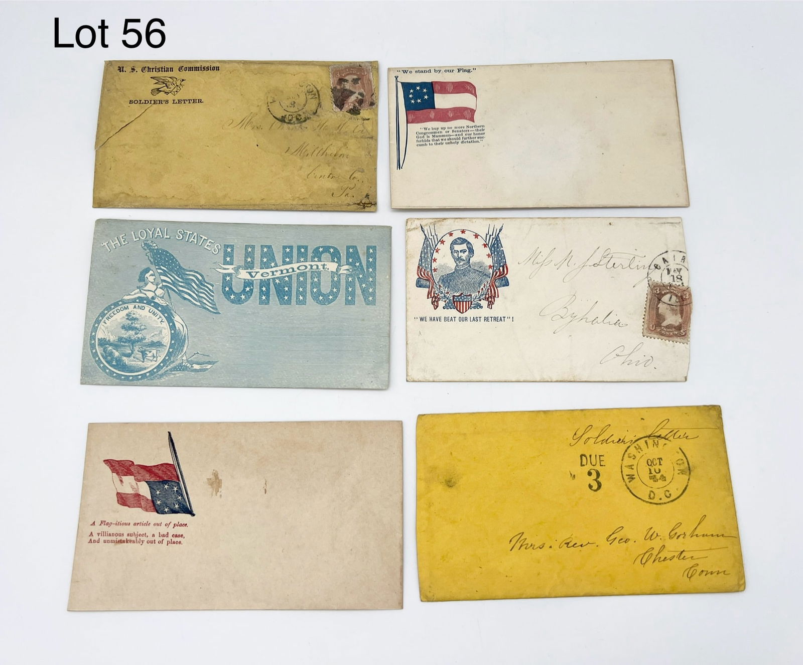 Collection Of Six Civil War Patriotic Envelope Covers Inc. "Villainous Flagitious" (1 of 8)