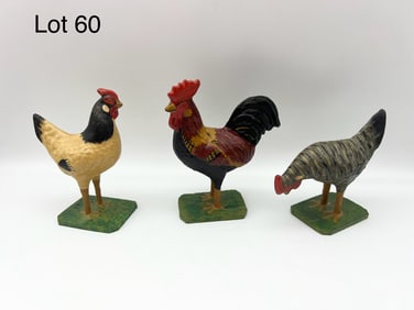 Trio of Paper Mache Chicken Figurines