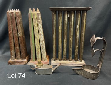 Group of Tin Primitives Feat. Candlestick Molds and Oil Lamps