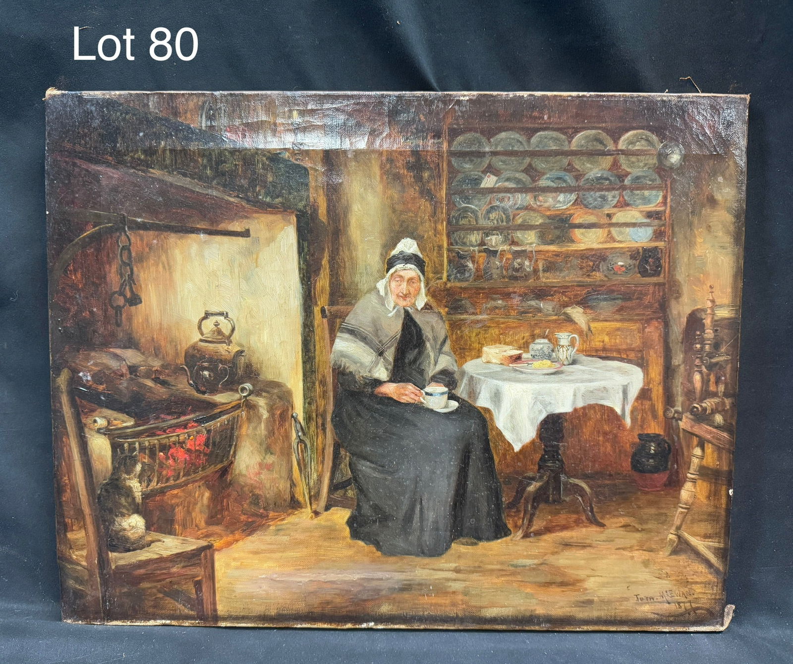 Antique Oil on Canvas Household Scene by Thomas McEwan (1846-1914) (1 of 9)